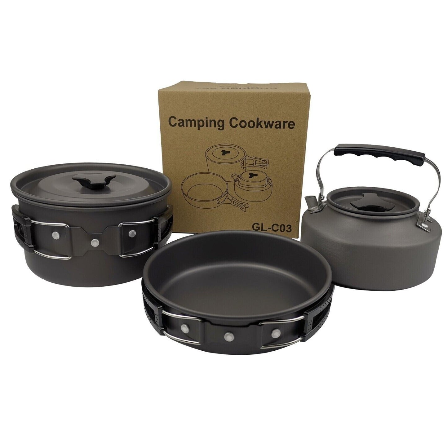 3pcs Outdoor Portable Camping Burning Kettle Pot Cookware Hiking Cooking Tool