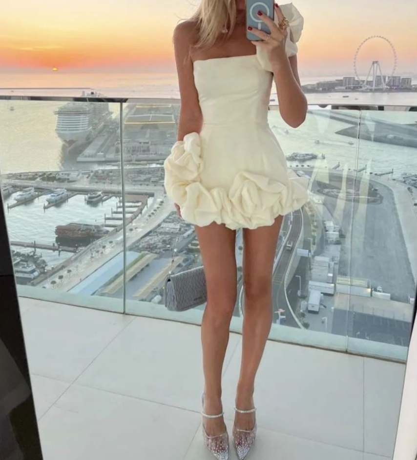 Sexy Women's Dress Ruffled Flower Bud Waist One Shoulder Wipe Chest Hip Dress