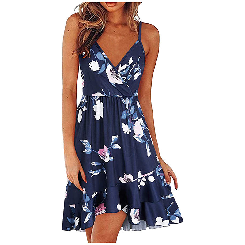 Women Fashion Sexy Spaghetti Straps Sleeveless Backless V Neck Dress