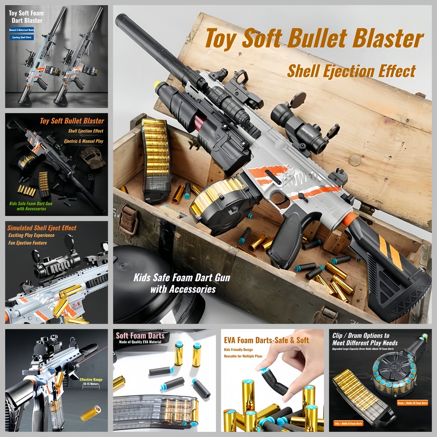 Kid Play Toy EVA Soft Foam Dart Blaster Manual & Electric Gun Shell Eject Effect