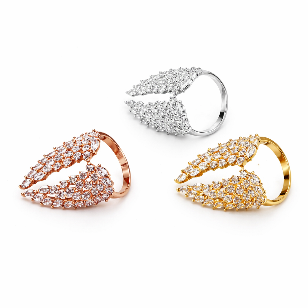 Women Sparkly Angel Wing Open Ring CZ Crystal Alloy Adjustable Rings Jewellery # R198