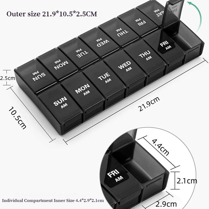 Double Row Fixed 14 Compartments Medicine Box Mini Travel Loaded Tablets Storage