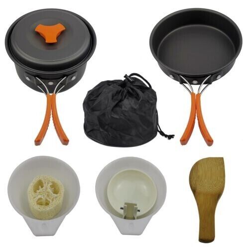 Outdoor 1-2 People 8 In 1 Alumina Pot Set Camping Pot Portable Picnic Cookware