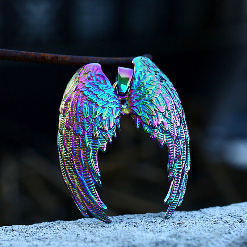 Retro Mix Theme Pendant Punk Vintage Angel Wing Pendant Biker Gift Necklace