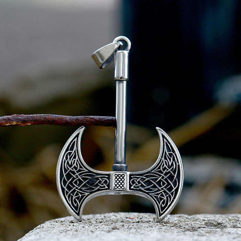 Cool Retro Punk Vintage Wolf Totem Valknut Pendant Biker Titanium Steel Necklace