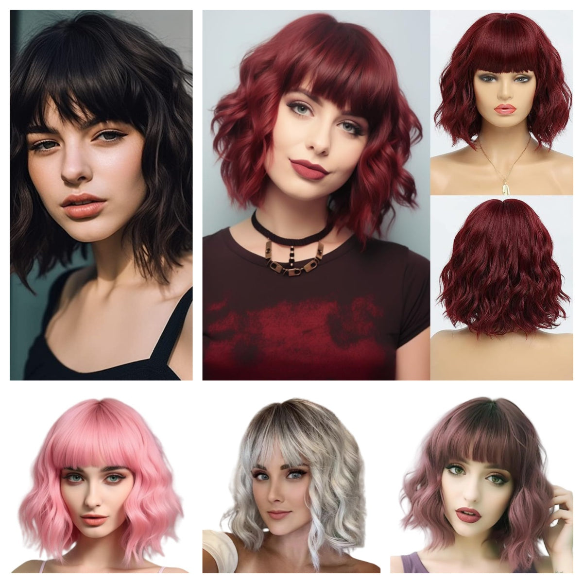 Trendy Lightweight & Breathable Framing Bangs Synthetic Hair Short Wavy Bob Wigs # 1715