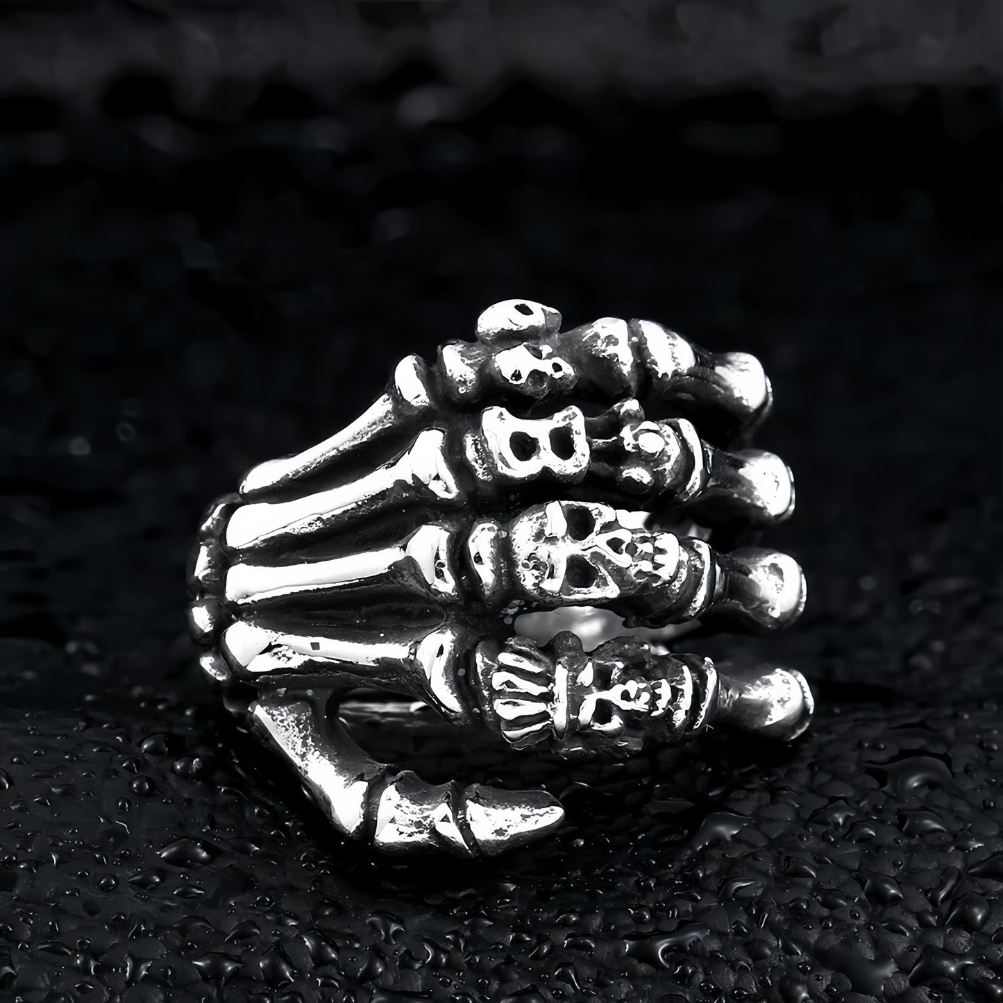 Men's Punk Skeleton Hand Skull Ring Rock Biker Vintage Silver Plated Gothic Band # R160