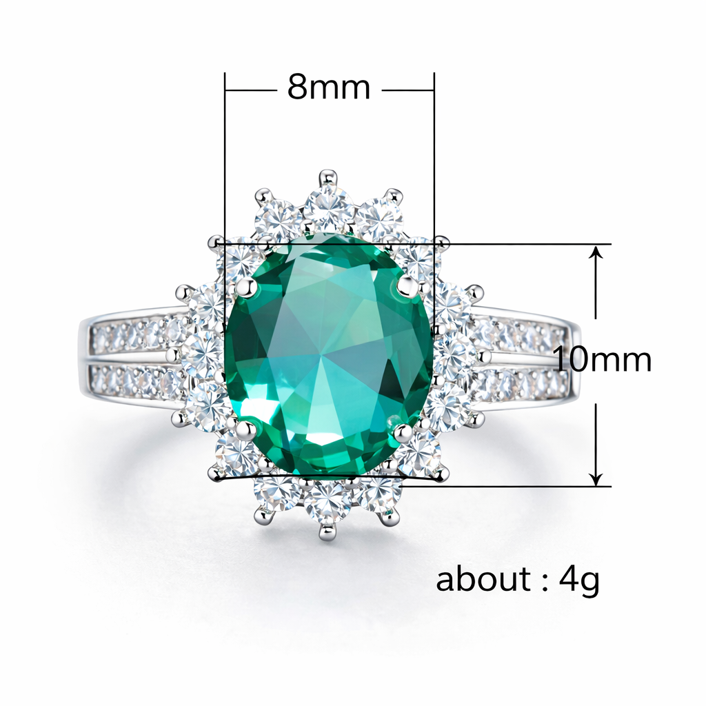 Elegant Green Simulated Gem Stones Halo Ring Alloy Band Cocktail Dress Ring Gift # R132