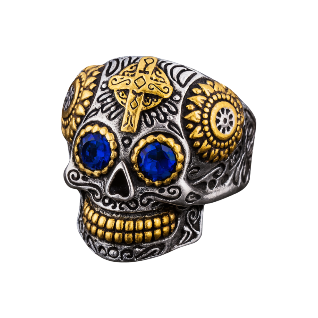 Men Individuality Amulet Stone Strength Edgy Cross Craft Totem Skull Biker Rings # R260