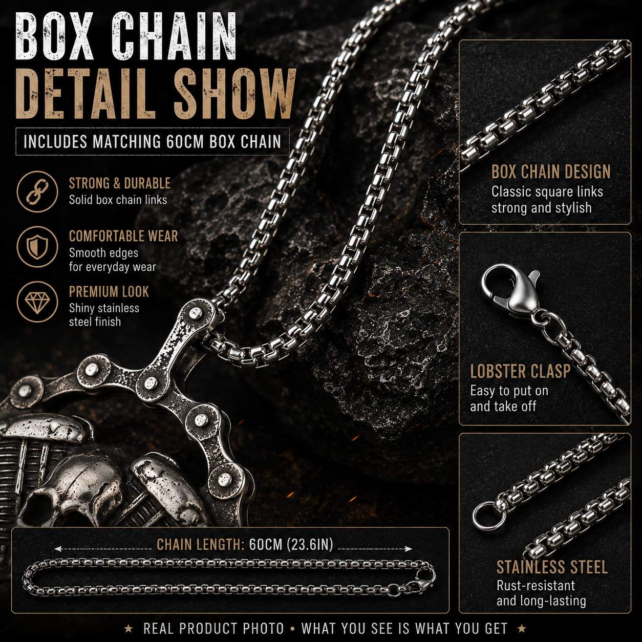 Retro Vintage Skull Motorcycle Engine Pendant Necklace Stainless Steel Biker Punk Gothic Chain Heavy Metal Gift PN0009