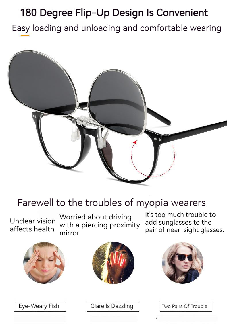Unisex Polarized Flip-up Toad Style Metal Frame Sunglasses Clip-on Night Vision
