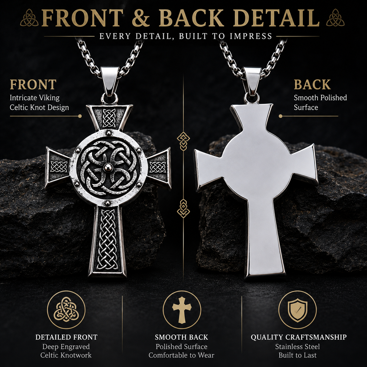 Men's Viking Cross Pendant Necklace Celtic Knot Nordic Odin Warrior Amulet Stainless Steel Chain Gift PN0161