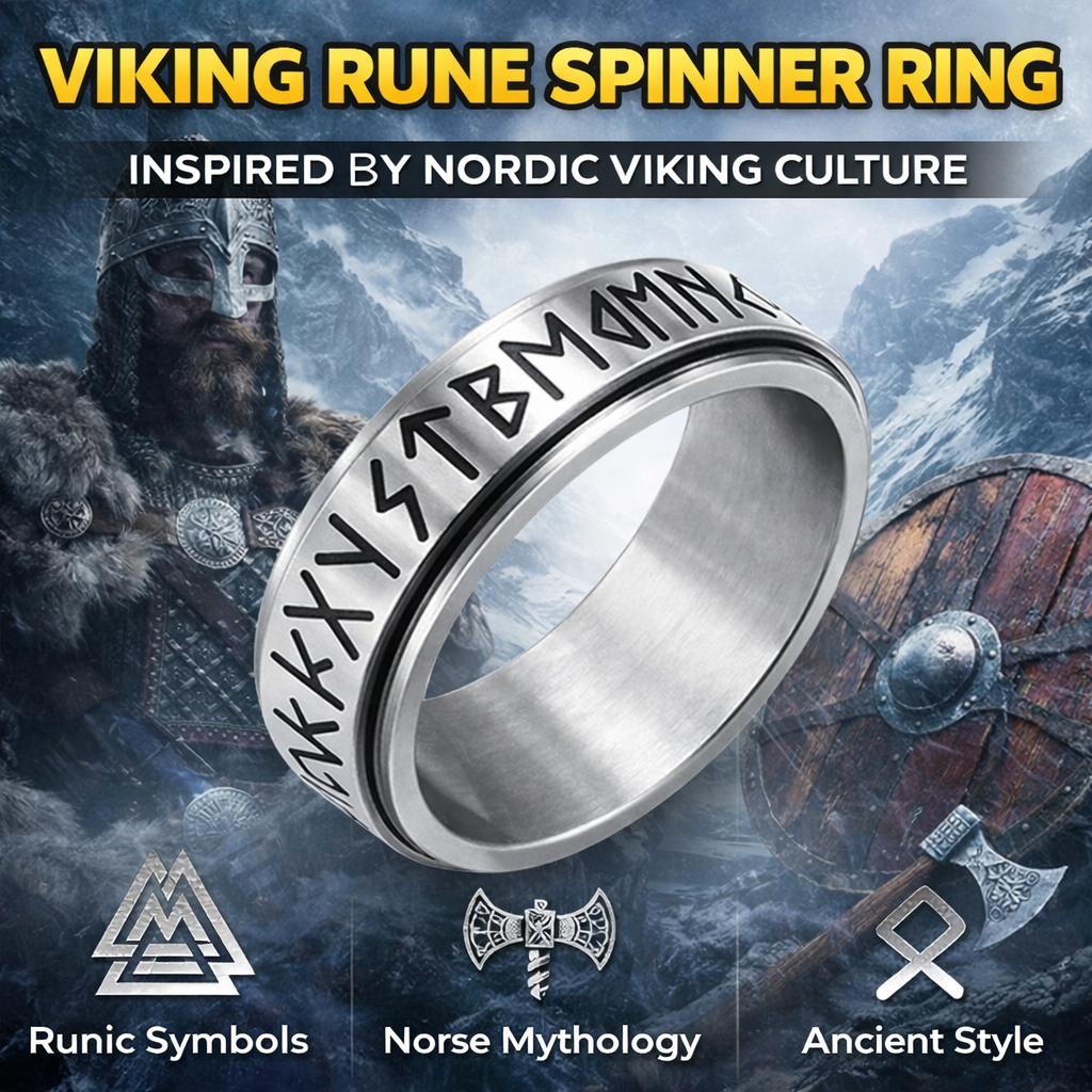 Viking Nordic Rune Spinner Ring Rotating Fidget Anxiety Stress Relief Norse Band # R421