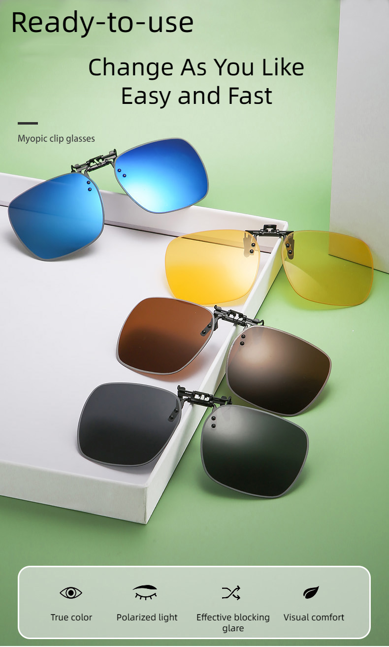 New Unisex Polarized UV400 Protection Box Shape Clip On Flip Up Sunglasses
