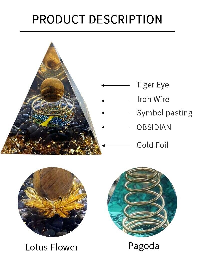 Crystal Stone Ornaments Pyramid Energy Healing Large Chakra Orgonite Decor Gifts