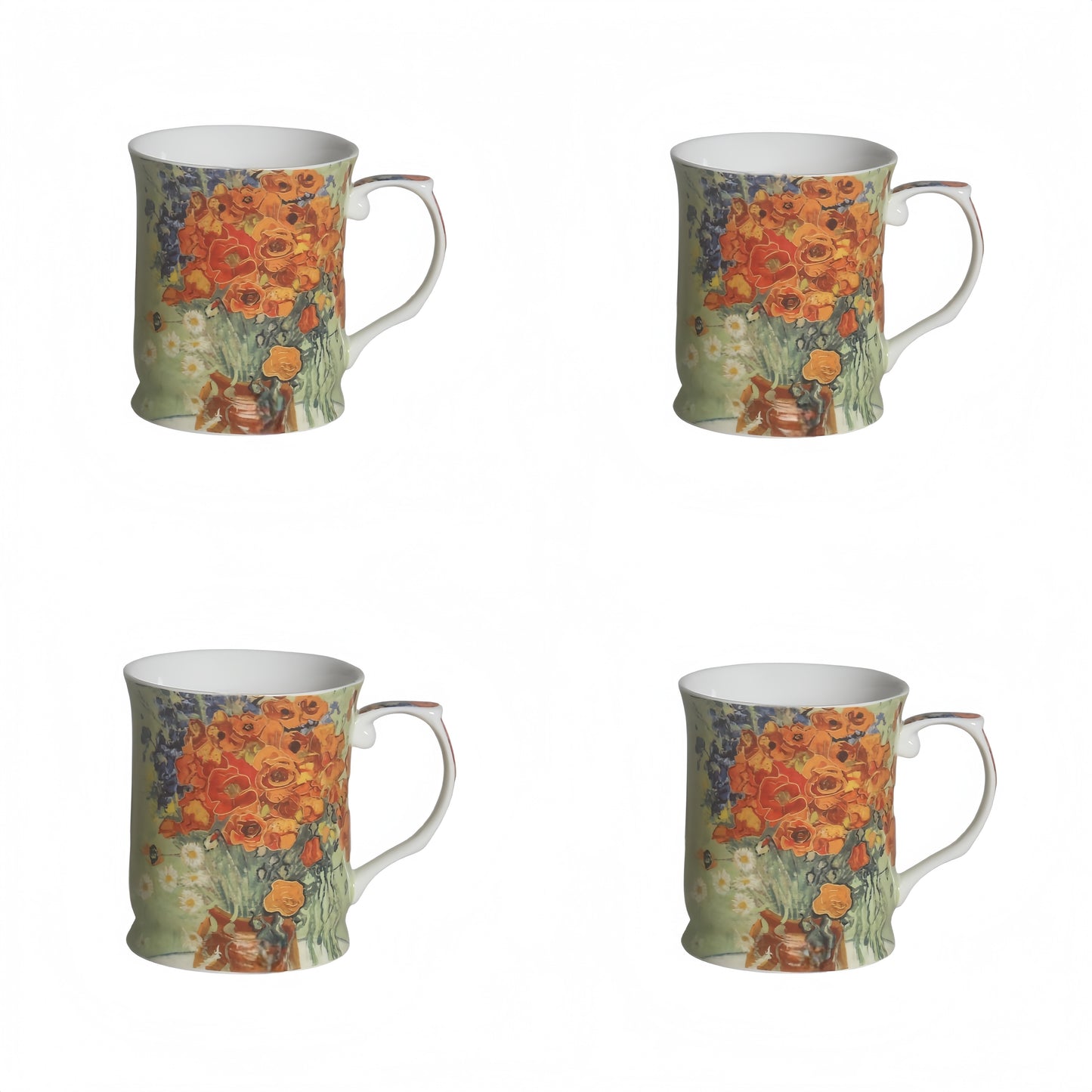 415cc Fine Porcelain Floral Art Mug – Van Gogh Style Red Bouquet Coffee Tea Cup # CW1693