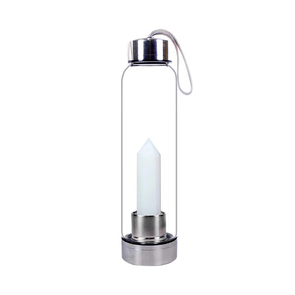 Fashion Colorful Energy Crystal Stone Hexagon Column Glass Water Bottle Gift