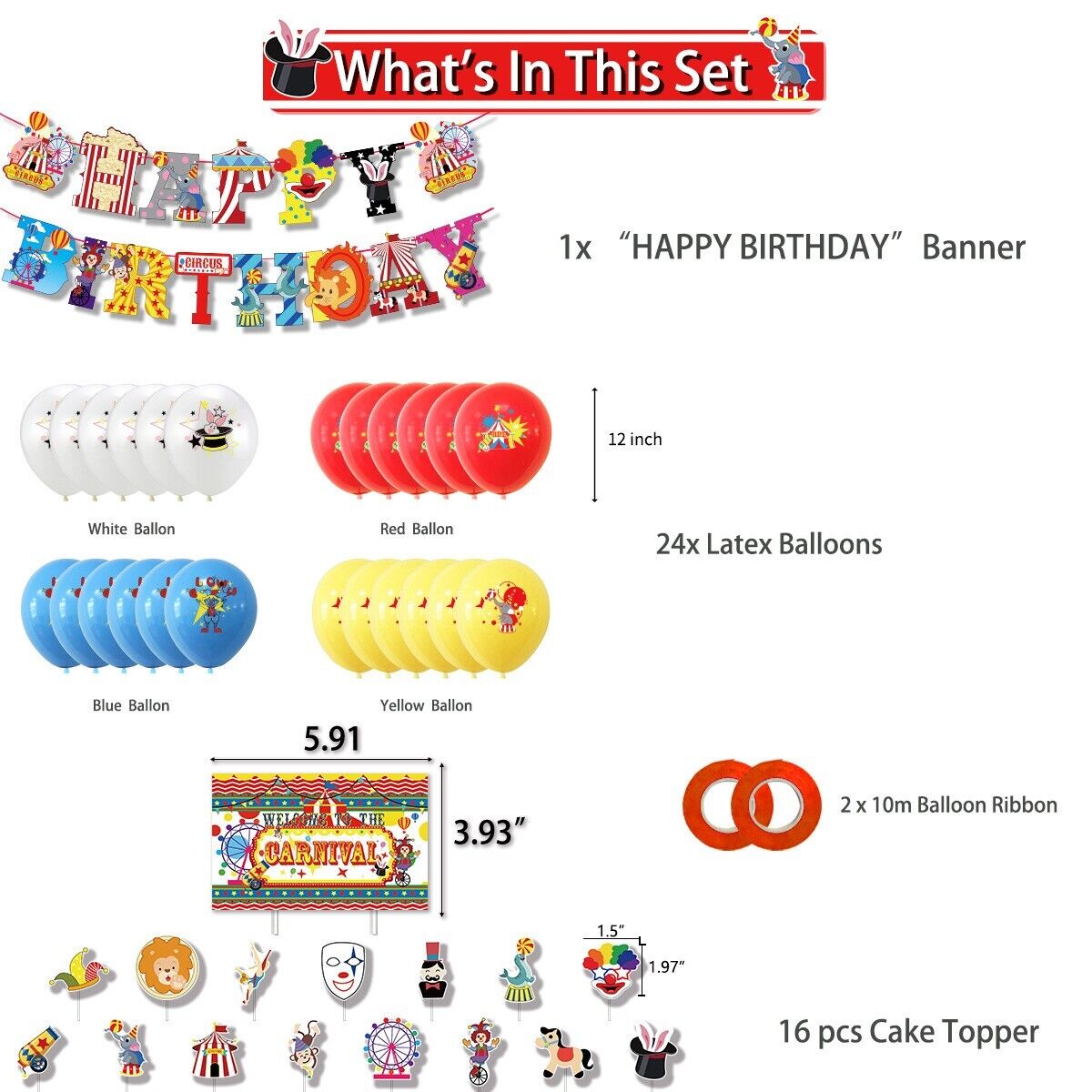 Mixed Theme Children's Birthday Alphabet Pull Flag Cake Balloons Multiple