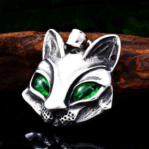Mix Theme Retro Fox Head Sweater Chain Gemstone Titanium Steel Pendant Cat Head Necklace