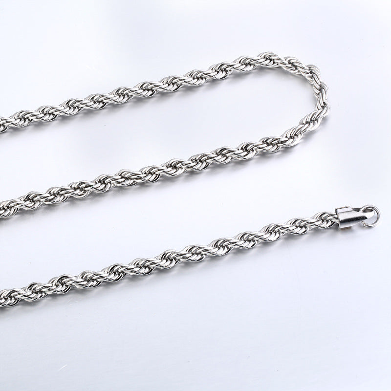 Basic Punk Stainless Steel Single Link Twisted Chain Necklace for Men Women