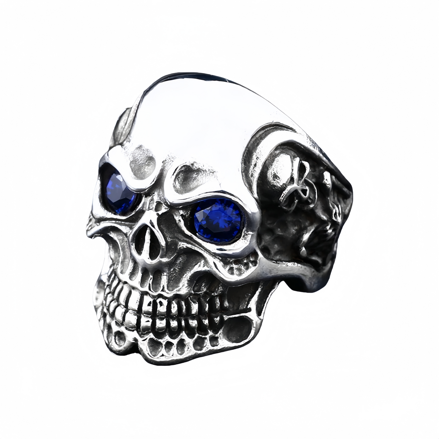 Men’s Gothic Skull Ring Red & Blue CZ Eyes Silver Tone Biker Punk Statement Ring # R25