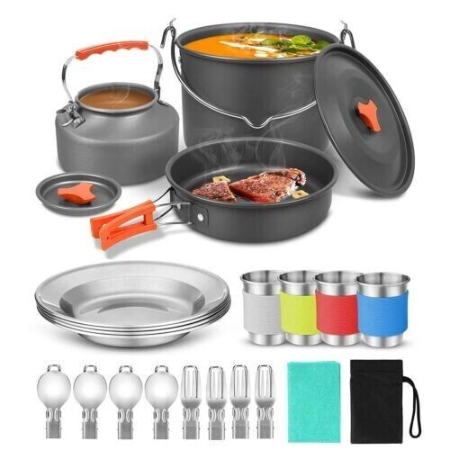 Outdoor Cup Plates Pan Burning Kettle Teapot Set Camping Cookware Picnic Tool