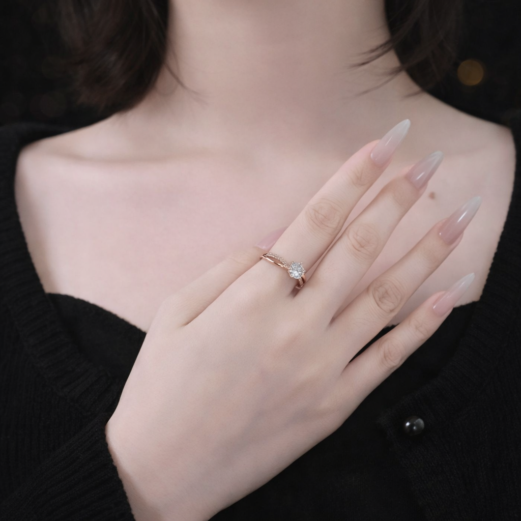 Elegant Twist Engagement Style Ring Alloy Band Simulated Crystal Stone 3 Colours # R120