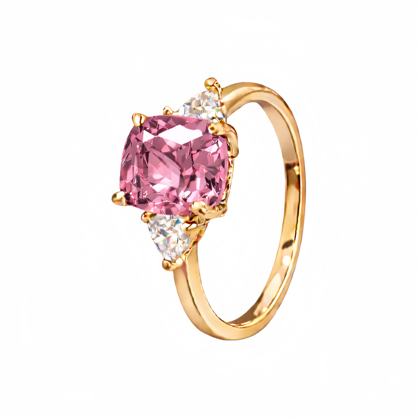 Women Gold Tone Cushion Cut Zircon Rings Green Blue Red Pink & FREE LED Gift Box # R228