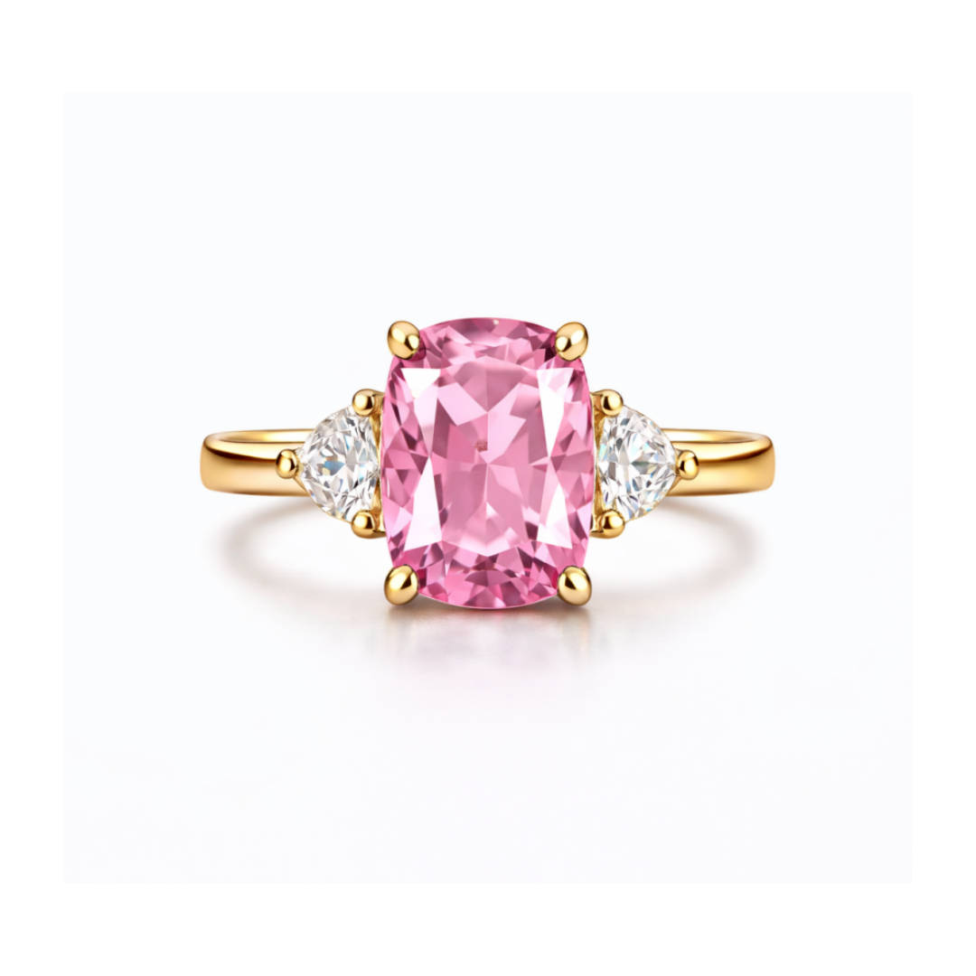 Women Gold Tone Cushion Cut Zircon Rings Green Blue Red Pink & FREE LED Gift Box # R228