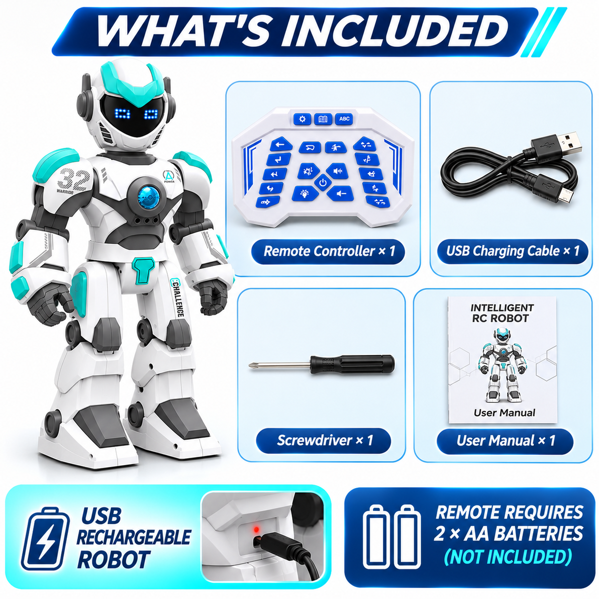 2.4GHz Kid Toys Charge Remote Control Intelligent Gesture Voice Electric Robot