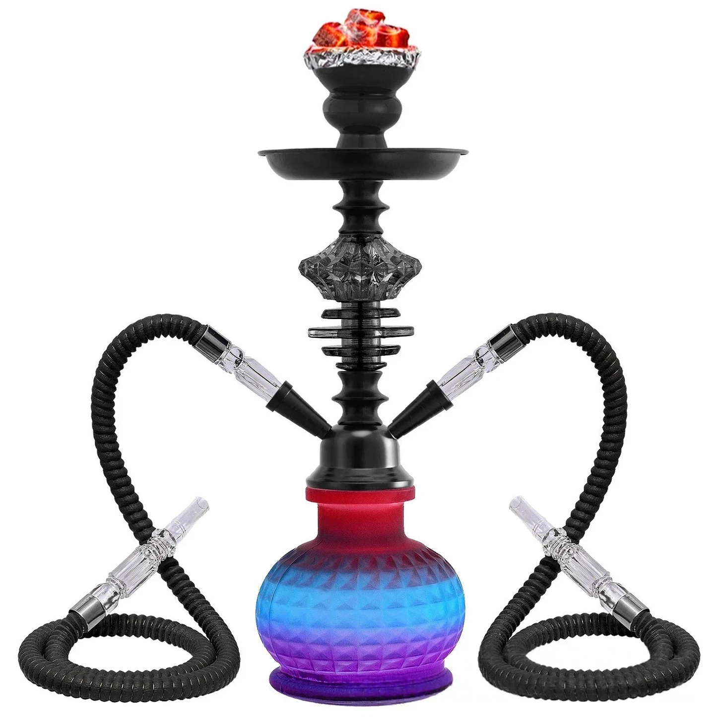 36cm 2 Hose Portable Black Gradient Blue Shisha Hookah Narguile Party Club Bar