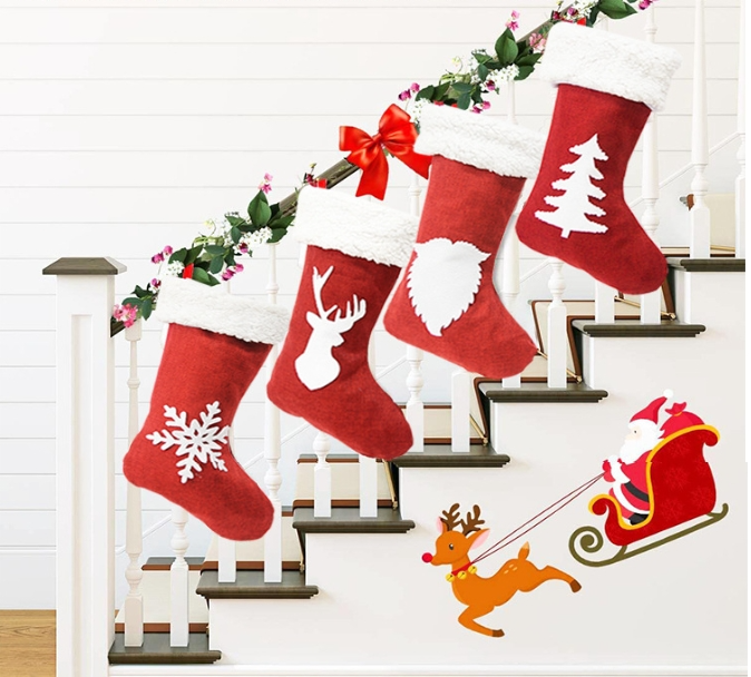Christmas Stocking Santa Claus Present Bag Home Party Festivals Ornament Gifts