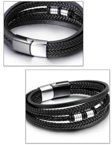 Men Cuff Vintage Wrist Rope PU Leather Bracelet Bangle Stainless Steel Buckle