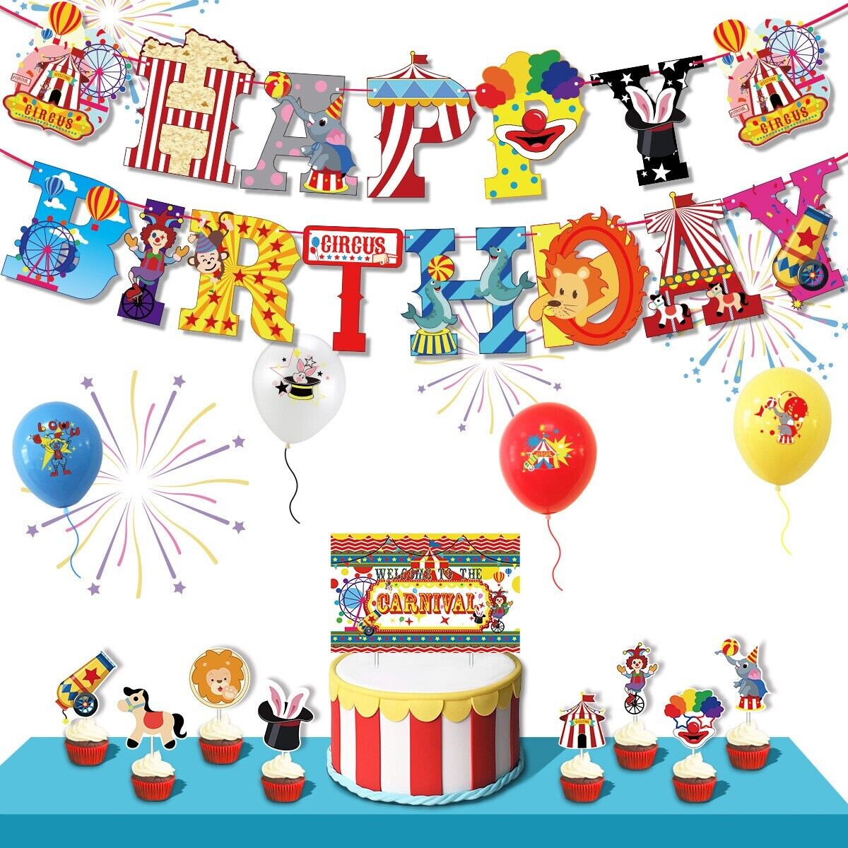 Mixed Theme Children's Birthday Alphabet Pull Flag Cake Balloons Multiple