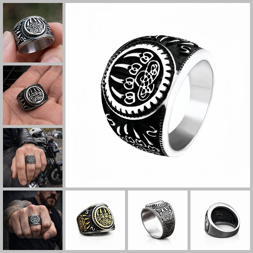 Men Nordic Viking Bear Paw Ring Animal Totem Symbol of Strength Biker Punk Band # R264