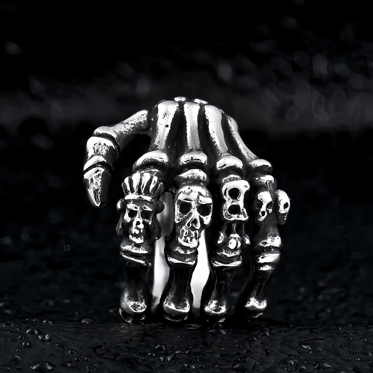 Men's Punk Skeleton Hand Skull Ring Rock Biker Vintage Silver Plated Gothic Band # R160