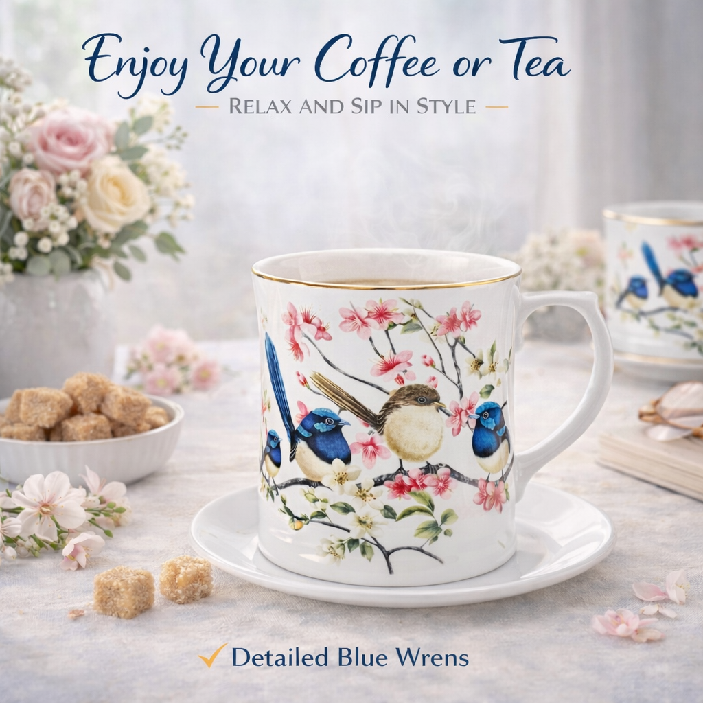 Australian Blue Wren Porcelain Mug Tea Coffee Cup Bird Lover Gift 415ml Birthday