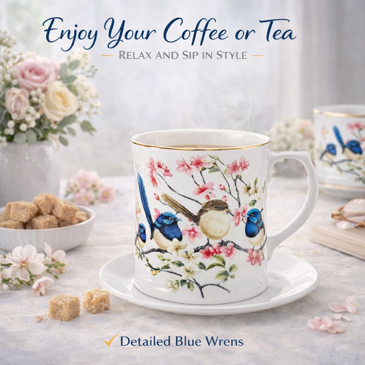 Australian Blue Wren Porcelain Mug Tea Coffee Cup Bird Lover Gift 415ml Birthday