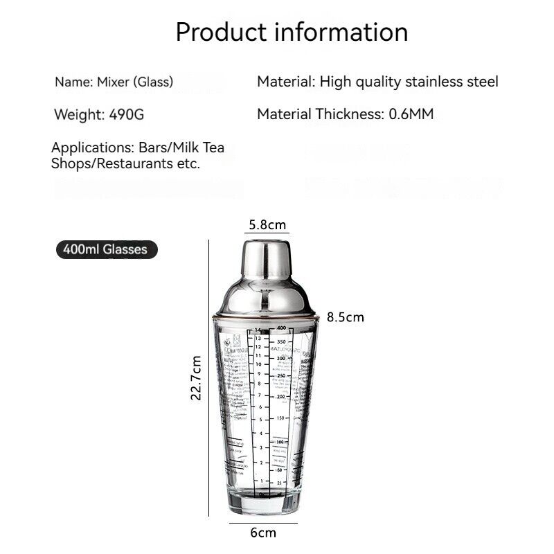 Cocktail Glass Shaker Cup Milk Tea Beer Lemon Hand Mixer Cup Coke Pot 400ML