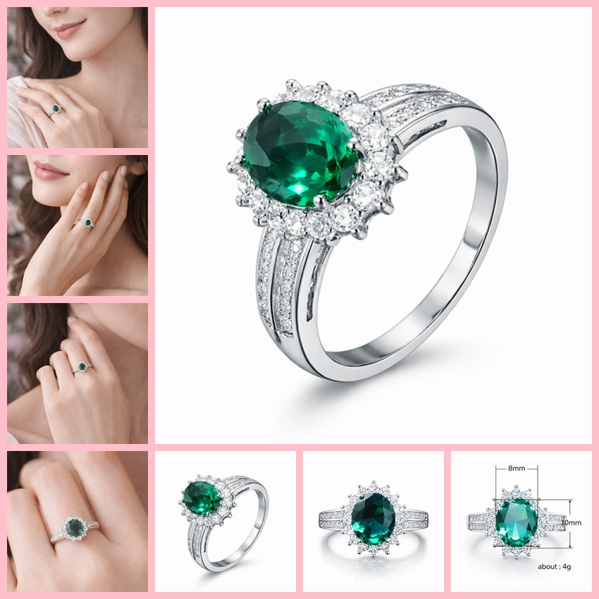 Elegant Green Simulated Gem Stones Halo Ring Alloy Band Cocktail Dress Ring Gift # R132