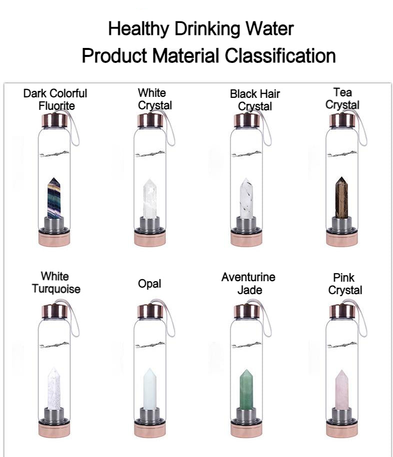 Fashion Colorful Energy Crystal Stone Hexagon Column Glass Water Bottle Gift