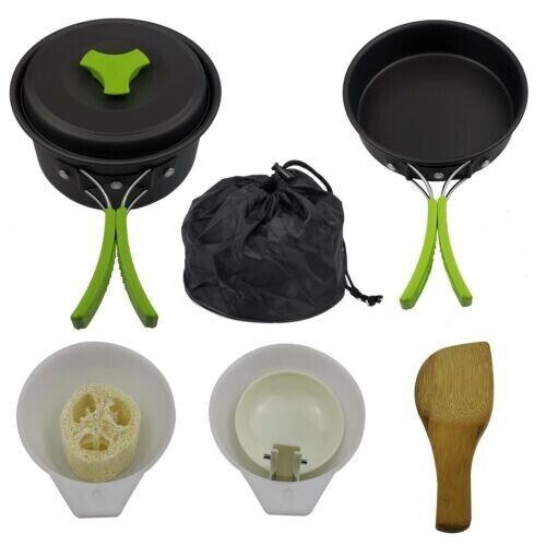 Outdoor 1-2 People 8 In 1 Alumina Pot Set Camping Pot Portable Picnic Cookware