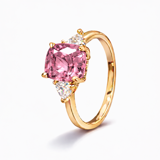 Women Gold Tone Cushion Cut Zircon Rings Green Blue Red Pink & FREE LED Gift Box # R228