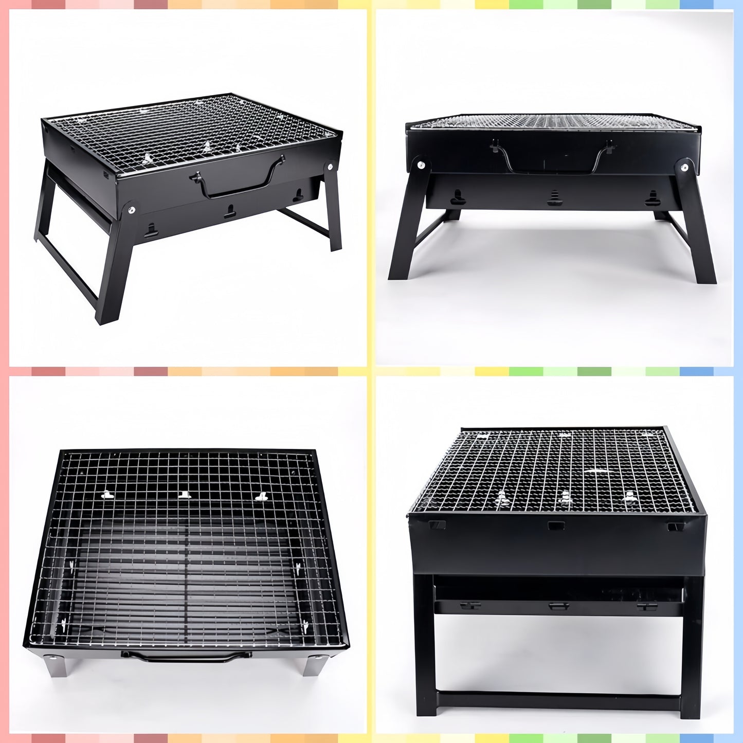 Outdoor Small Black Steel Charcoal Grill Portable Folding Thickened Grill BBQ