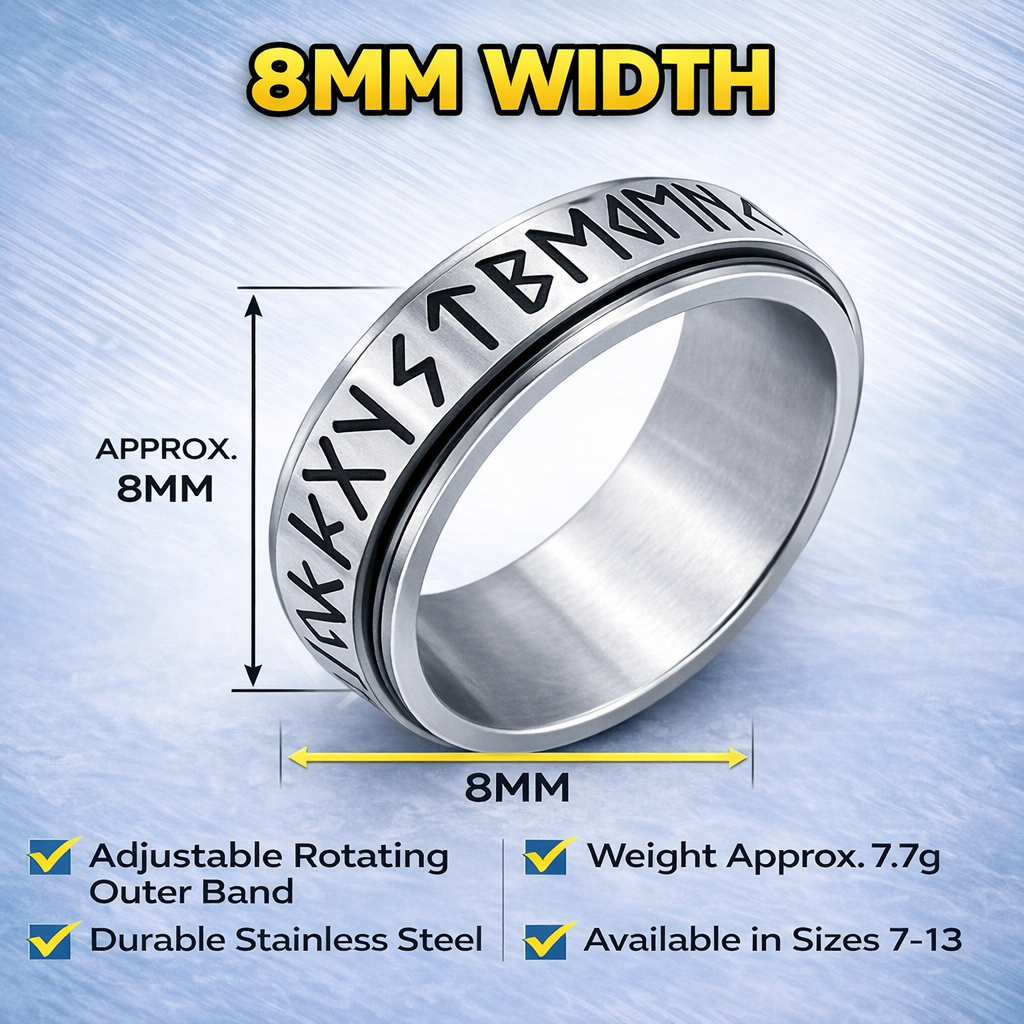 Viking Nordic Rune Spinner Ring Rotating Fidget Anxiety Stress Relief Norse Band # R421