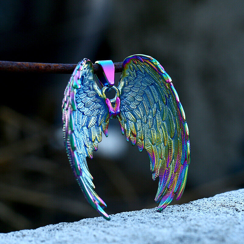 Retro Mix Theme Pendant Punk Vintage Angel Wing Pendant Biker Gift Necklace