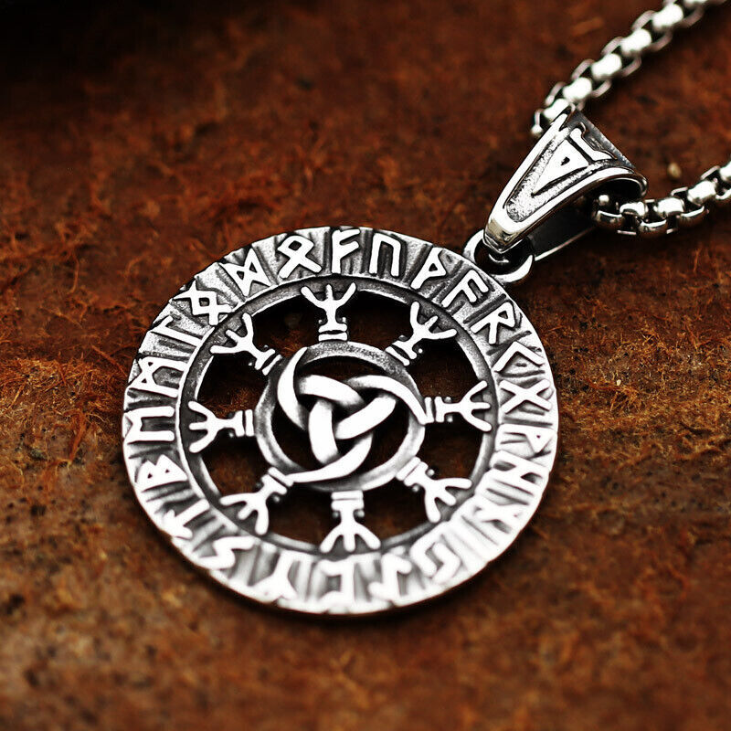 Cool Retro Punk Vintage Wolf Totem Valknut Pendant Biker Titanium Steel Necklace