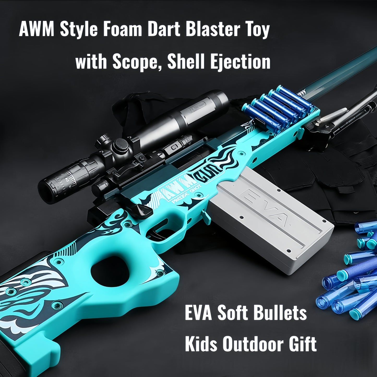 Large AWM Style Foam Dart Blaster Toy Scope Shell Ejection EVA Bullets Kids Gift