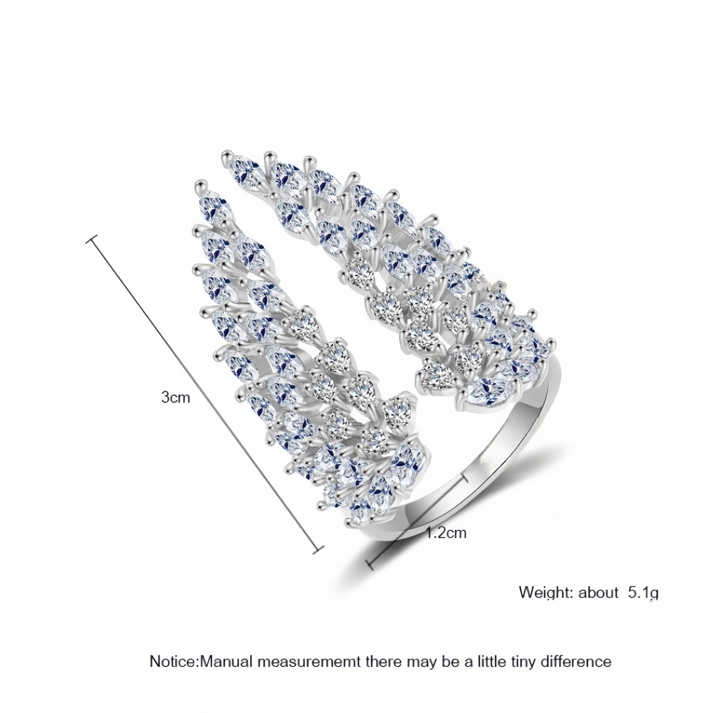 Women Sparkly Angel Wing Open Ring CZ Crystal Alloy Adjustable Rings Jewellery # R198