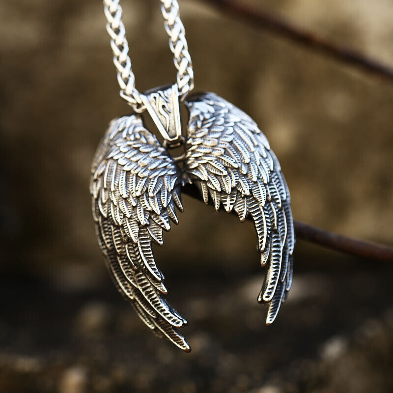 Retro Mix Theme Pendant Punk Vintage Angel Wing Pendant Biker Gift Necklace